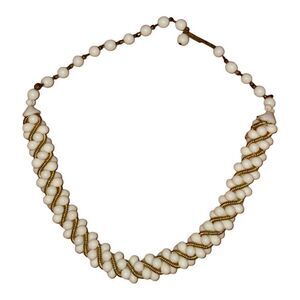 West Germany Vintage Gold Tone Coil Twisted Spiral White Glass Beaded Choker
